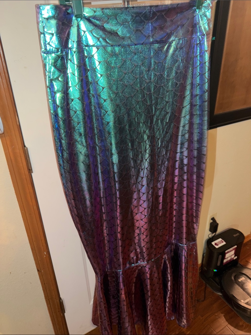 Iridescent Teal-Purple Mermaid Maxi Skirt